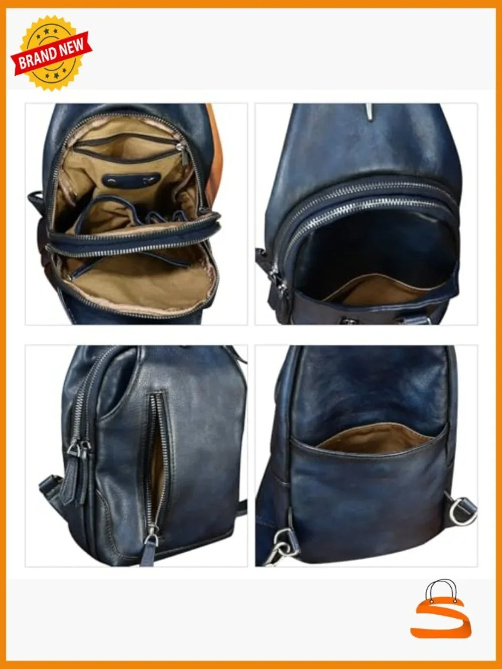 Vintage Handmade Genuine Leather Sling Backpack Crossbody Bag